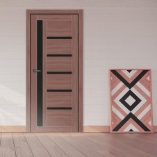 Двери Orlean эко шпон дуб классический чёрное стекло в интерьере